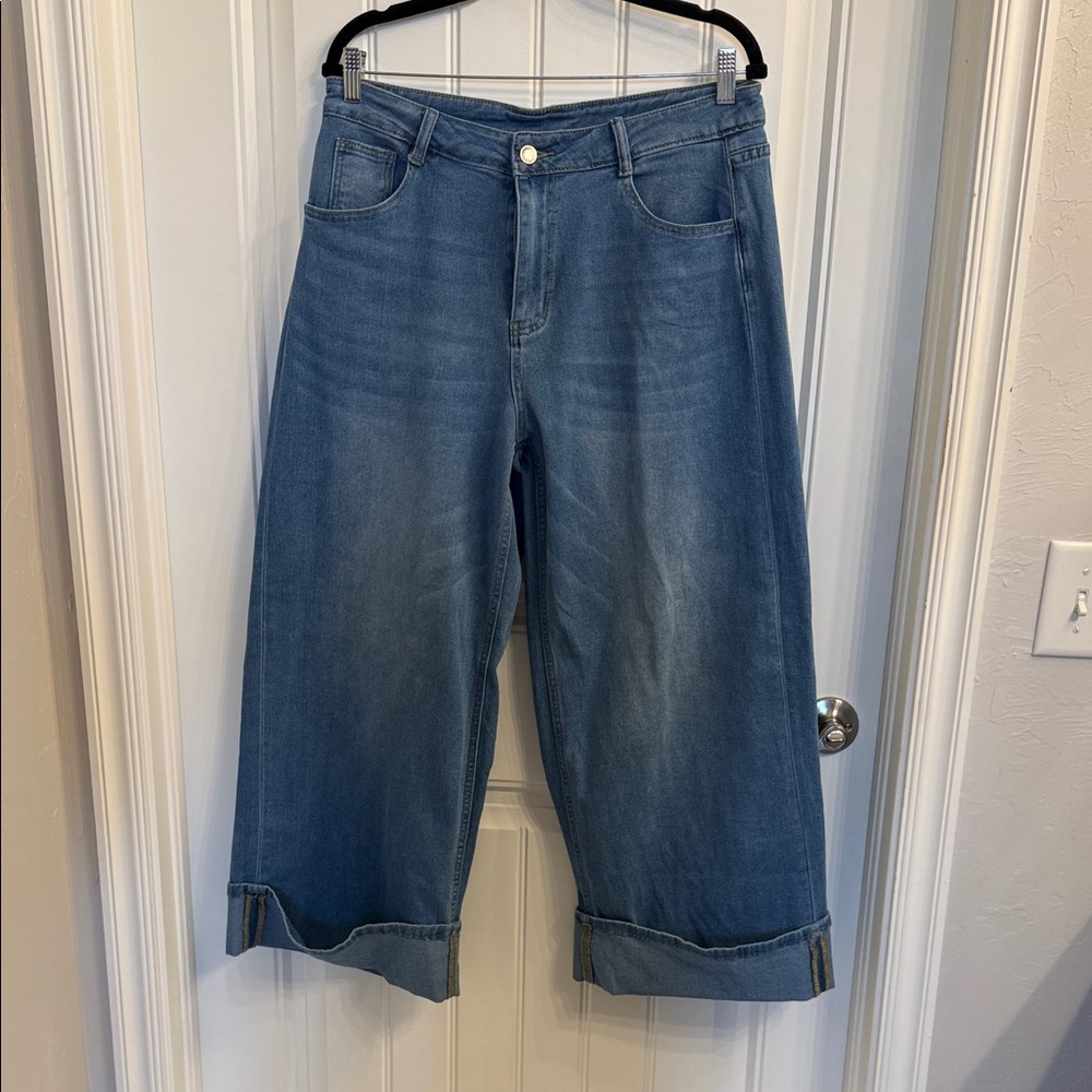 Women's Ankle Cuffed Blue Jeans